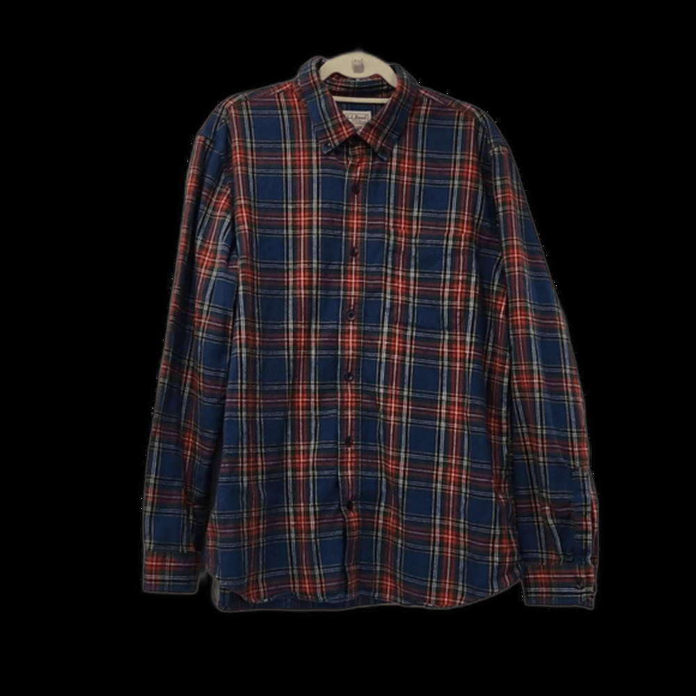L.L.Bean Men's Scotch Plaid Flannel Button Down Shirt, Slim Fit, Blue/Red, Sz XL
